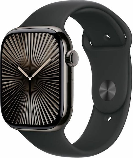 Apple Watch Series 10 Cellular Titanium 46mm Waterproof with eSIM and Heart Rate Monitor (Slate - Black Sport Band – S/M) view 1