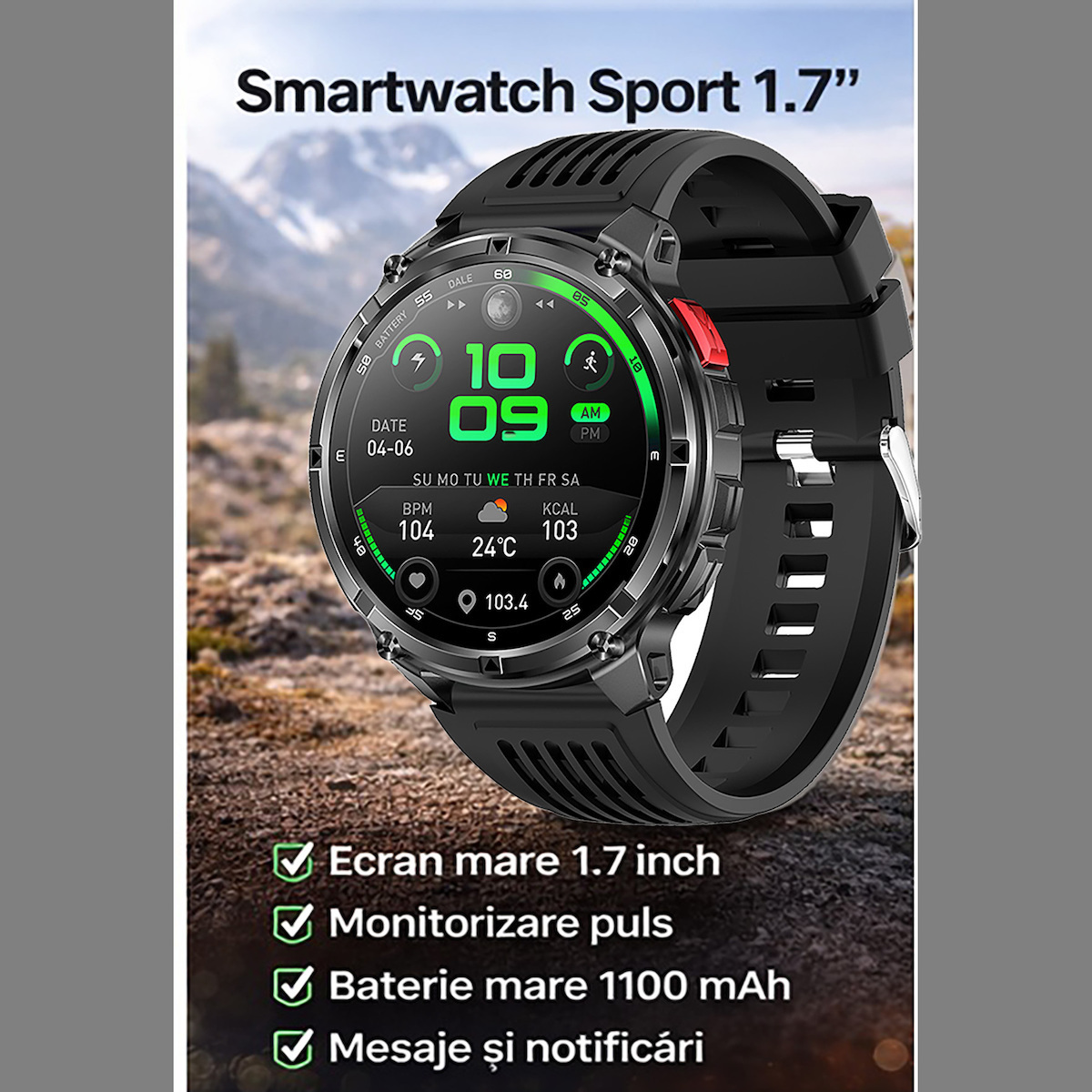 Aluminum 52mm Smartwatch with Pedometer Heart Rate Oximeter Sleep Monitoring Blood Pressure Meter Microphone Case Size Black view 4