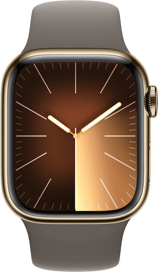 Apple Watch Series 9 Cellular Stainless Steel 41mm Waterproof with eSIM and Heart Rate Monitor (Gold with Clay Sport Band (S/M)) view 2