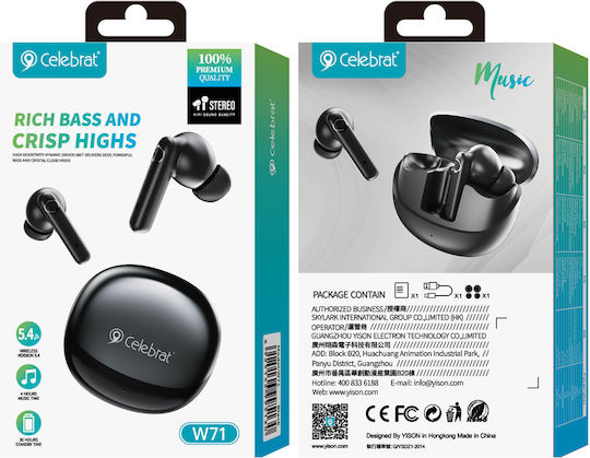 Celebrat W71 In-ear Bluetooth Handsfree Earphones with Charging Case Black view 3
