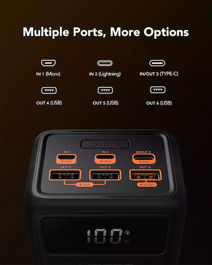 Veger Tank Lite Power Bank 50000mAh 22.5W with 3 USB-A Ports and USB-C Port Power Delivery Black view 2