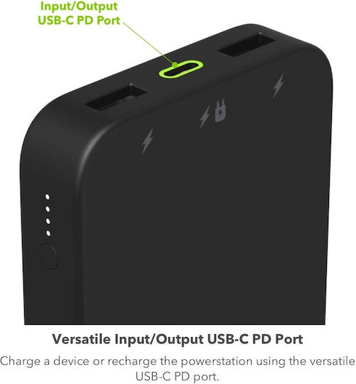 Mophie Powerstation 2023 10000mAh 20W with USB-A Port and USB-C Port Power Delivery Black view 2