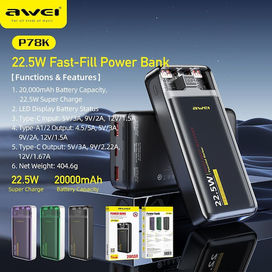 Awei P78K Power Bank 20000mAh 22.5W Black view 3