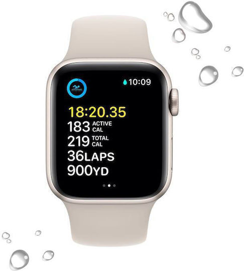 Apple Watch SE 2022 Aluminium 44mm Waterproof with Heart Rate Monitor (Starlight with Starlight Sport Band) view 3