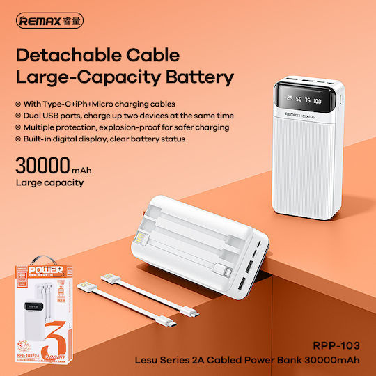 Remax RPP-103 Power Bank 30000mAh with 2 USB-A Ports and USB-C Port White view 7
