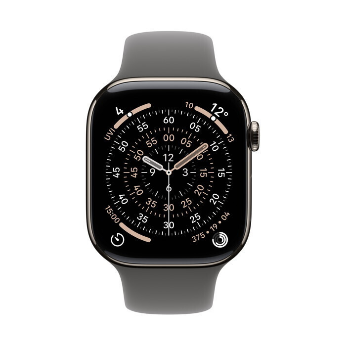Apple Watch Series 11 Titanium 46mm Waterproof with eSIM and Heart Rate Monitor (Natural Titanium Case with Stone Grey Sport Band - M/L) view 2