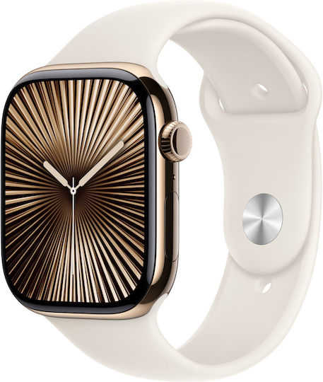 Apple Watch Series 10 Cellular Titanium 42mm Waterproof with eSIM and Heart Rate Monitor (Gold Titanium with Starlight Sport Band (M/L)) view 2