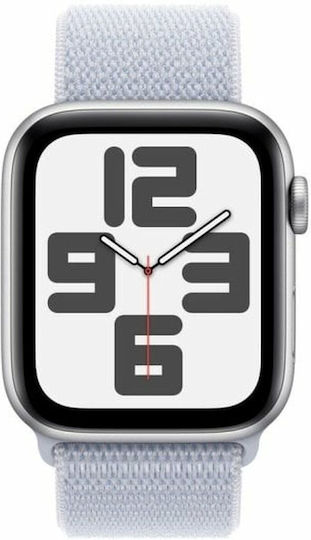 Apple Watch SE 2024 Aluminium 44mm Waterproof with Heart Rate Monitor (Silver with Blue Cloud Sport Loop)