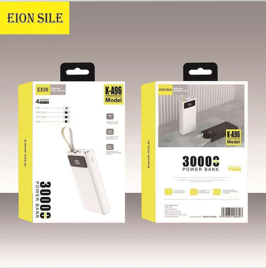 Eion K-A96 Power Bank 30000mAh with 4 USB-A Ports White view 2