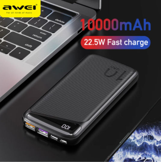 Awei P103K Power Bank 10000mAh 22.5W with 2 USB-A Ports and USB-C Port Black view 6