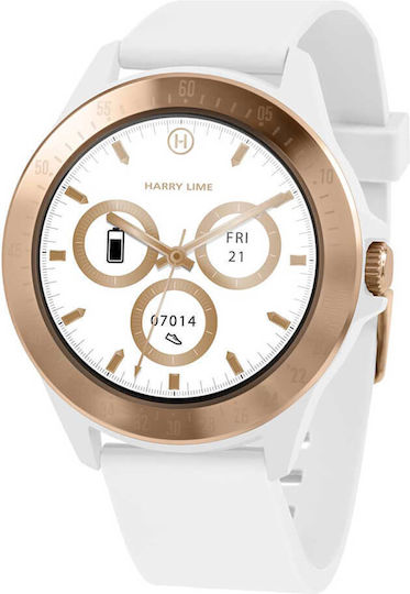 Harry Lime Aluminium 44mm Smartwatch with Heart Rate Monitor (Rose Gold / White Silicone) vue 5