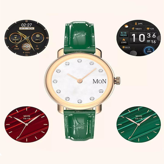 Aoke QW23 Smartwatch with Heart Rate Monitor (Gold case / red leather strap) view 5