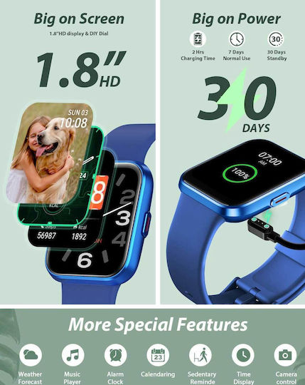Tensky ID208 Plus Smartwatch with Heart Rate Monitor (Blue) view 6