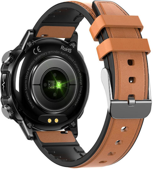Et482 1.43 Inch Amoled Screen Sports Smart Watch Support Bluethooth Call Ecg Function Brown Leather Band view 3