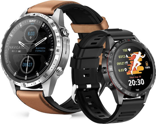 Aoke GT45 Smartwatch with Heart Rate Monitor (Silver Case / Black Silicone Strap) view 2