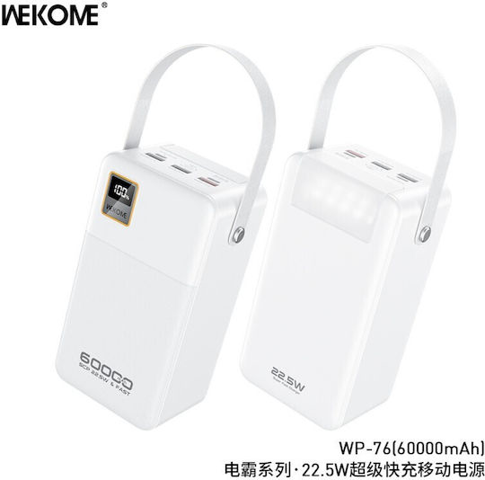 WK WP-76 Power Bank 60000mAh 22.5W with 4 USB-A Ports and USB-C Port White