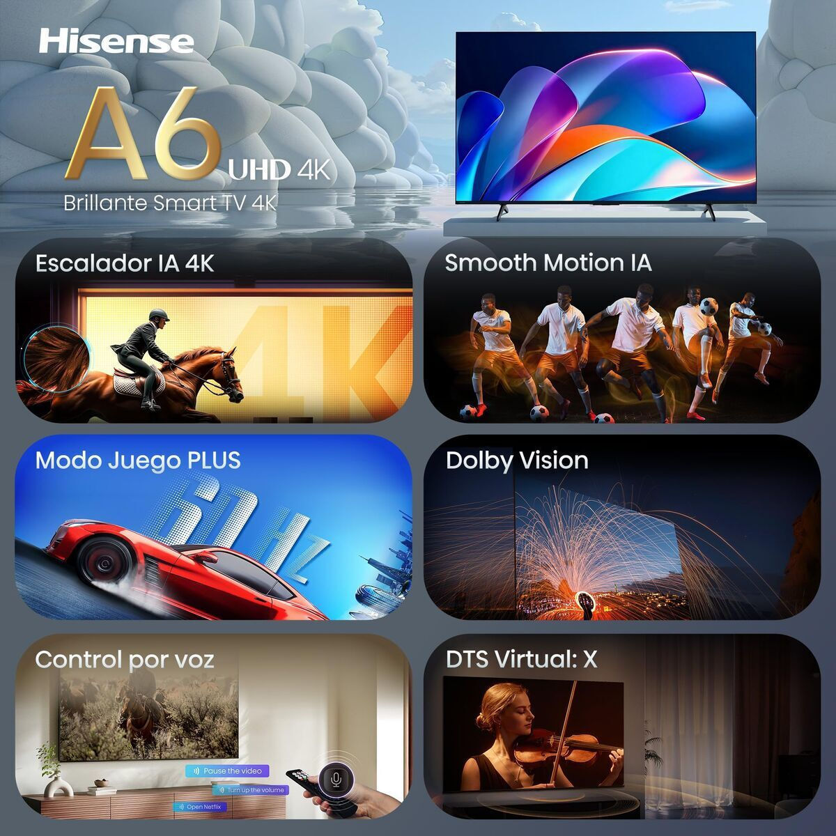 Hisense Smart TV 65" 4K UHD LED A6S HDR (2026) 65A6S view 3