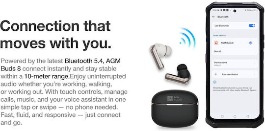 AGM Buds 8 Bluetooth Handsfree Earphones with Sweat Resistance and Charging Case Beige view 6