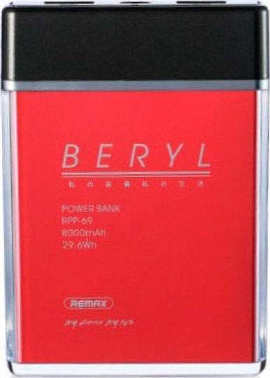 Remax RPP-69 Power Bank 8000mAh with 2 USB-A Ports Red