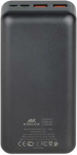 Rivacase VA2103 Power Bank 30000mAh with USB-A Port and USB-C Port Power Delivery / Quick Charge 3.0 Black vue 3