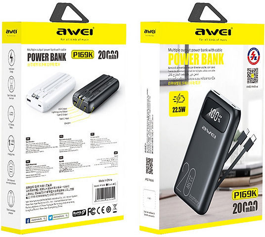 Awei P169K Power Bank 20000mAh 22.5W Power Delivery Black vue 2
