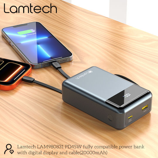 Lamtech Power Bank 20000mAh 45W With USB-A Output Port And USB-C Output Port Power Delivery Quick Charge 3.0 Black view 4