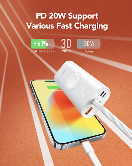 Veger W1162S Power Bank 10000mAh with USB-A Port and USB-C Port White view 7