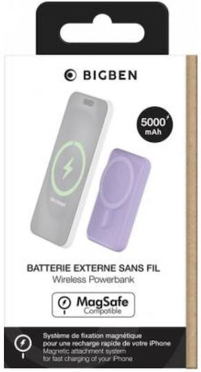 BigBen Connected MagSafe Power Bank 5000mAh 10W with USB-A Port and USB-C Port Purple view 5