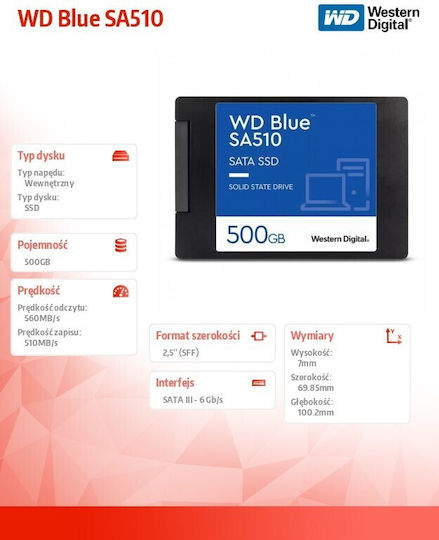 Western Digital SA510 SSD 500GB 2.5'' Type with SATA III Connection WDS500G3B0A view 4