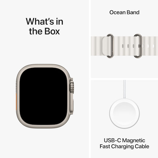 Apple Watch Ultra 2 Ocean Band Titanium 49mm Waterproof with eSIM and Heart Rate Monitor (White Ocean Band) view 8