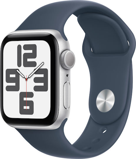 Apple Watch SE 2023 Aluminium 40mm Waterproof with Heart Rate Monitor (Silver with Storm Blue Sport Band (S/M)) view 1