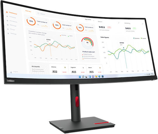Lenovo ThinkVision T34w-30 Ultrawide VA Curved Monitor 34" 3440x1400 with Response Time 4ms GTG vue 2