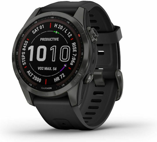 Garmin Fenix 7S Sapphire Solar Titanium 42mm Waterproof Smartwatch with Heart Rate Monitor (Carbon Grey DLC Titanium with Black Band) view 3