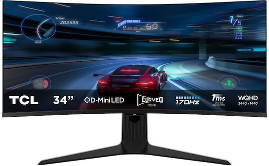 TCL 34R83Q Ultrawide HDR Curved Gaming Monitor 34" QHD 3440x1440 170Hz with Response Time 1ms GTG view 3