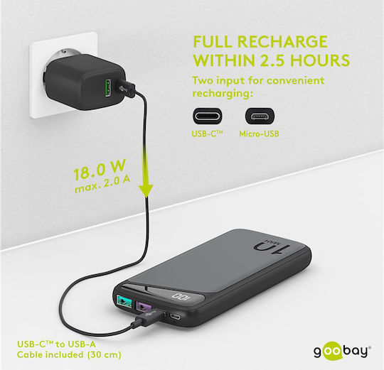 Goobay 53936 Power Bank 10000mAh 22.5W with 2 USB-A Ports and USB-C Port Quick Charge 3.0 Black view 2