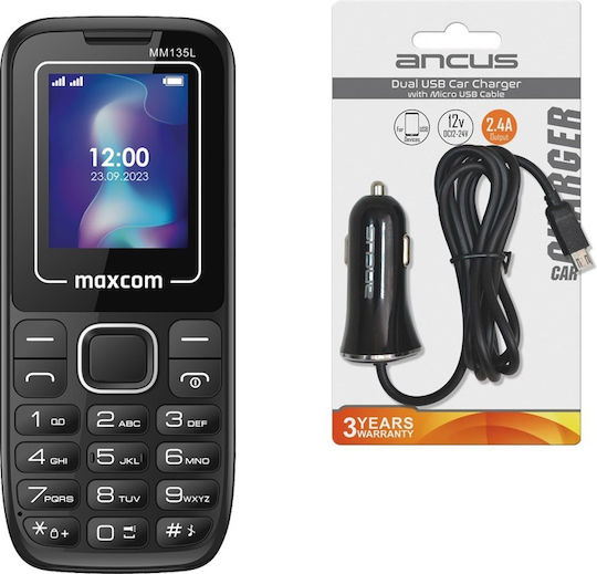 MaxCom MM135 Light + Car Charger Ancus Dual SIM Mobile with Buttons Blue view 1
