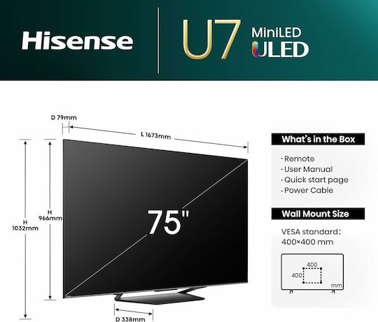 Hisense Smart Television 85" 4K UHD Mini LED 85U7NQ HDR (2024) view 2