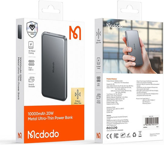 Mcdodo MC-3781 Power Bank 10000mAh 20W Gray view 6