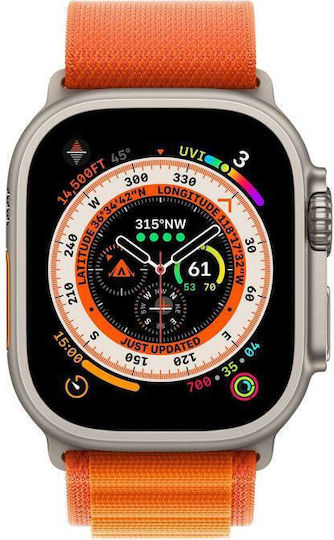 Apple Watch Ultra Titanium 49mm Waterproof with eSIM and Heart Rate Monitor (Orange Alpine Loop Small)