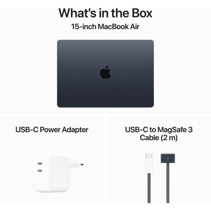 Apple MacBook Air 15.3" IPS Retina Display (M4-10-Core/16GB/512GB SSD/10-Core GPU) with 35W Charger (Dual Port) Midnight (International English Keyboard) view 3