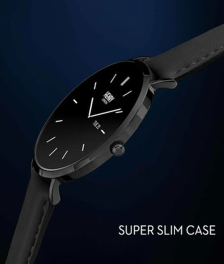 Henry London Smart Stainless Steel 43mm Smartwatch with Heart Rate Monitor (Black & Black Leather) view 7