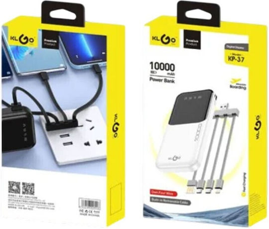 KLGO KP-37 Power Bank 10000mAh with 2 USB-A Ports Power Delivery White view 2