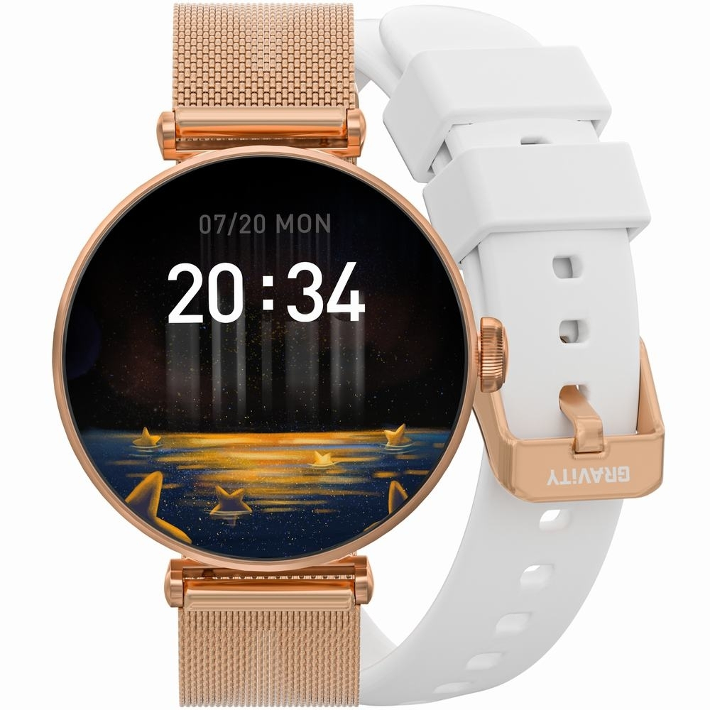 Smartwatch Gravity Rose Gold White 2 Straps Gt26-2 góc nhìn 2