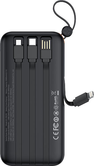 XO PR278 Power Bank 10000mAh 10W with 2 USB-A Ports and USB-C Port Black view 5
