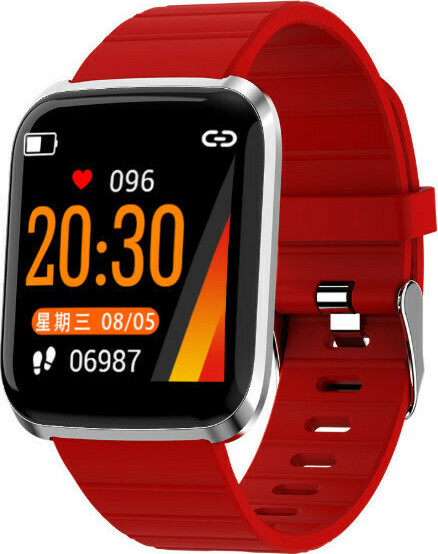 ID116 Smartwatch with Heart Rate Monitor (Red)
