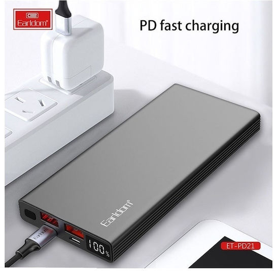 Earldom ET-PD21 Power Bank 10000mAh 20W with 2 USB-A Ports and USB-C Port Power Delivery Black view 3