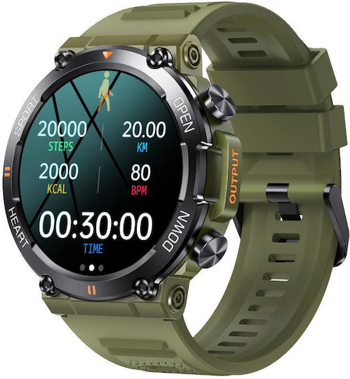 Armywatch Smartwatch Idealstore 1.28 Hd Inch Touch Screen Call Answering Function Built-in Speaker Microphone Facebook Whatsapp Instagram Notifications Ip 68 Water Resistant Blood Pressure Monitor Stopwatch Pedometer Green Edition