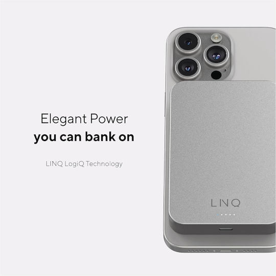 LinQ Slim Qi2 MagSafe Power Bank 10000mAh 15W Power Delivery Gray view 7