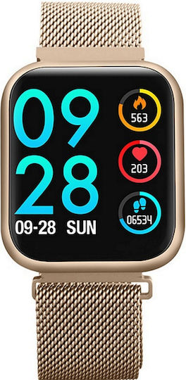 Smartwatch Fitness Bracelet Function Idealstore P80 Gold Blood Pressure Monitoring Heart Rate Sleep Monitoring Oxygen Level Call Sms Notifications Metal Strap Silicone Strap view 1