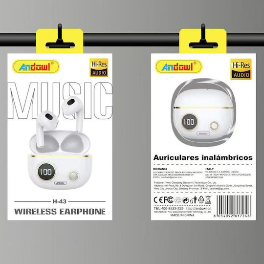 Andowl H-43 Earbud Bluetooth Handsfree Earphones with Charging Case White view 2